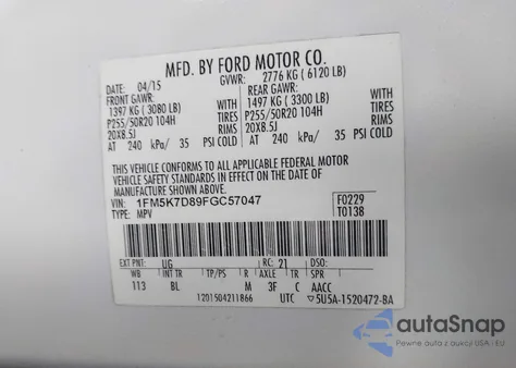 2015 Ford Explorer Xlt from USA, damaged, VIN 1FM5K7D89FGC57047